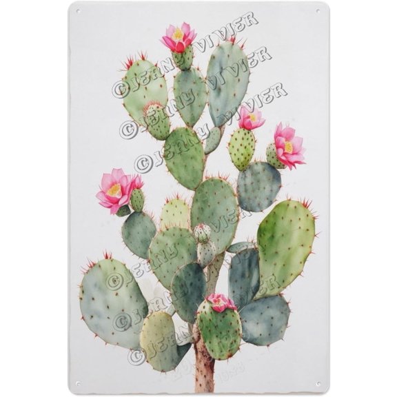 Cactus Decor Opuntia Tin Sign 8x12 Inch Rustic Metal Wall Art for Home, Garden, Patio or Office Unique Desert Succulent Poster Gift for Nature Fans