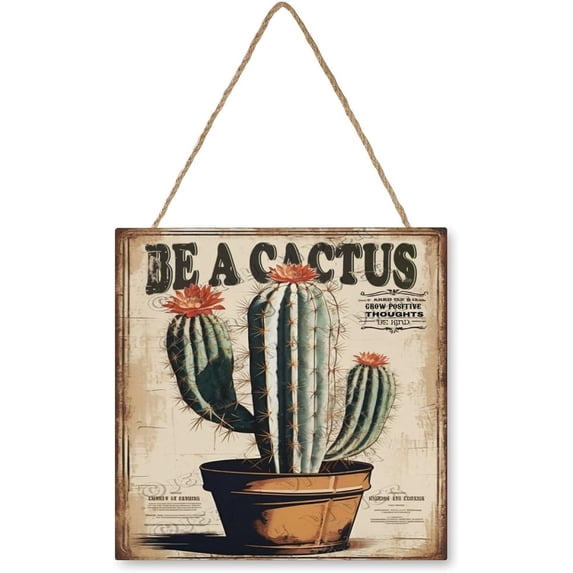 Cactus Decor Southwest Decorative Wall Art Wooden Sign Vintage Pictures for Bedroom Bathroom Kitchen Wall Decorations Bar Interior Decor 12"x12" Wooden Hanging Signs