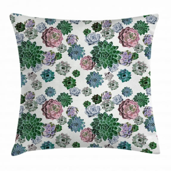 Cactus Decor Throw Pillow Cushion Cover, Colorful Pattern of Succulent Plants Tropical Foliage Natural Garden Decor, Decorative Square Accent Pillow Case, 24 X 24 Inches, Multicolor, by Ambesonne