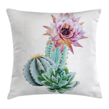 Maybay 18x18 Cactus Floral Decorative Throw Pillow Cover - Pink White Green - Peach Skin Velvet