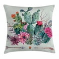 thumbnail image 1 of Cactus Decor Throw Pillow Cushion Cover, Spring Garden with Boho Style Bouquet of Thorny Plants Blooms Arrows Feathers, Decorative Square Accent Pillow Case, 16 X 16 Inches, Multicolor, by Ambesonne, 1 of 2