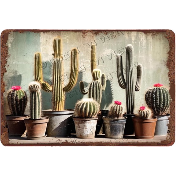 Cactus Decor Vintage Aluminum Sign Retro Metal Sign Rustic Farmhouse Decor Cacti Cactus Plants Wall Decor Cactus Gift for Women Birthday 12"x8"
