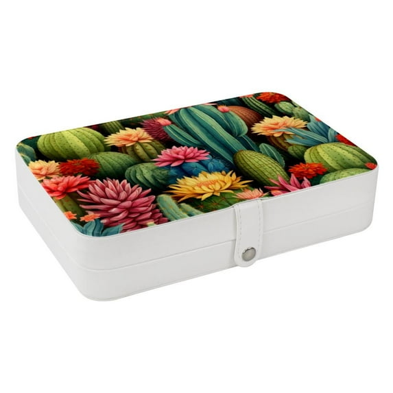 Cactus Decorative PU Leather Jewelry Organizer Box with Removable Compartment: Portable Display Case