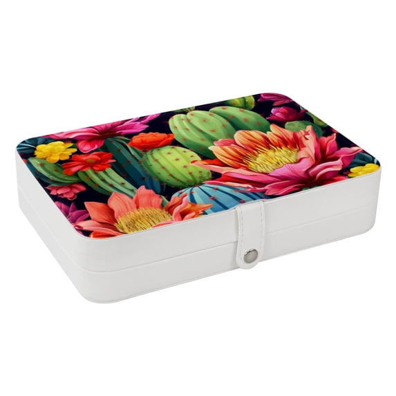 Cactus Decorative PU Leather Jewelry Organizer Box with Removable Compartment: Portable Display Case