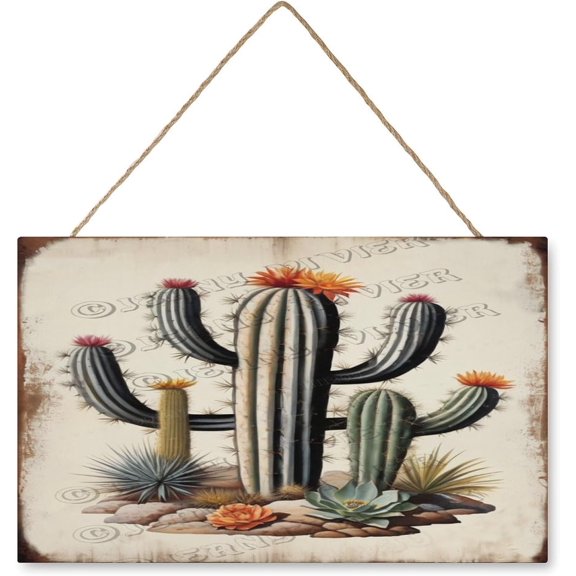 Cactus Decorative Wood Hanging Wood Plaque, Rustic Door Sign, Wall Decor Art, 10x16 inches
