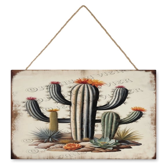 Cactus Decorative Wood Hanging Wood Plaque, Rustic Door Sign, Wall Decor Art, Housewarming Gift 10x16 IN