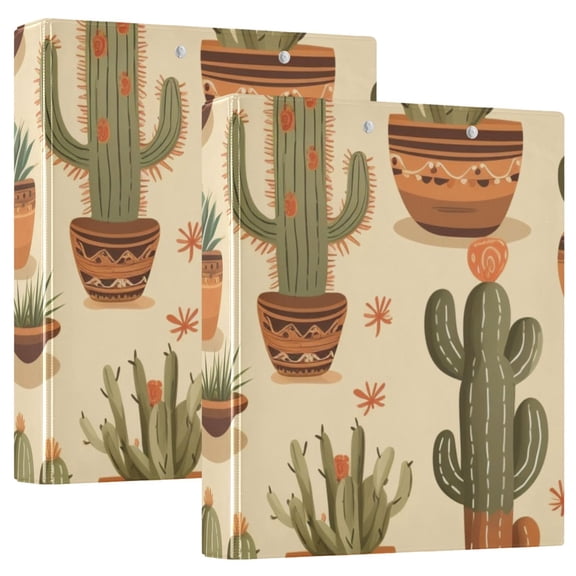 Cactus Denim Hat 3 Ring Binders 1.5 inch Hardcover File Folders with Interior Pockets A4 Size Organizer for School Office Hospital Set of 2