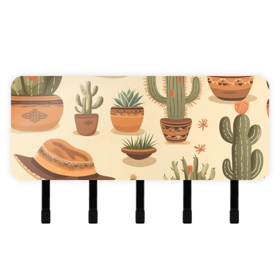 Cactus Denim Hat Mail Holder Organizer Wall Mount with Shelf Key Holder Key Rack with 5 Key Hooks for Wall Decorative
