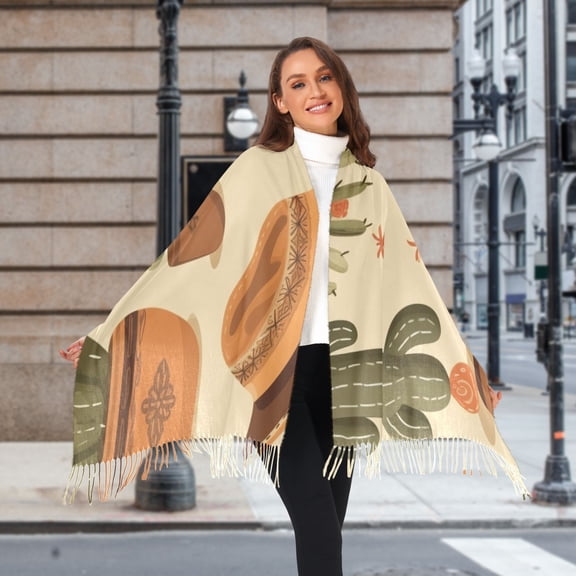 Cactus Denim Hat Winter Scarf for Women Fashion Warm Long Soft Blanket Scarves Gifts