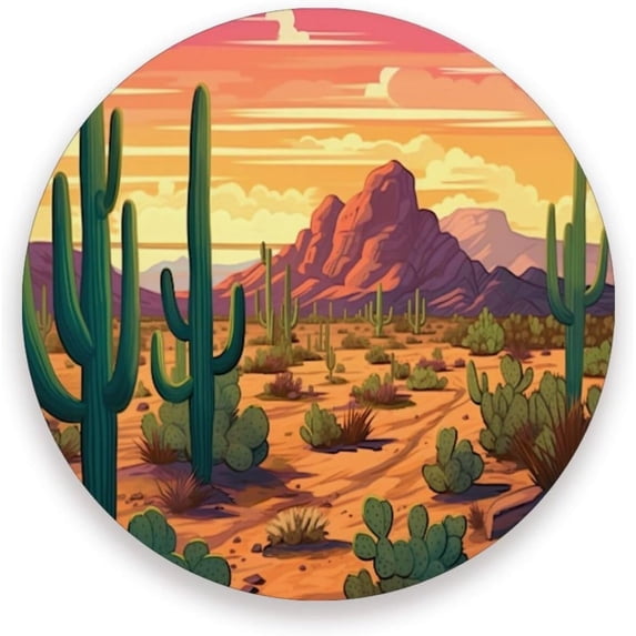 Cactus Desert Coaster, Drinks Round Absorbent Stone Set with Ceramic Stone and Cork Base, Tabletop Protection Mats and Cups Place for 4PCS Home Decor