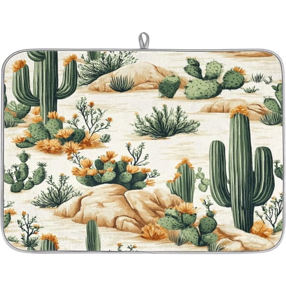 Cactus Desert Dish Drying Mat Kitchen Counter Mat 18" x 24" Microfiber Absorbent Dry Mat for Coffee Bar Non-Slip Dishes Pad