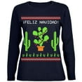 thumbnail image 1 of Cactus Desert Feliz Navidad Ugly Christmas Sweater Ladies' Relaxed Jersey Long-Sleeve Tee Navy MD, 1 of 1
