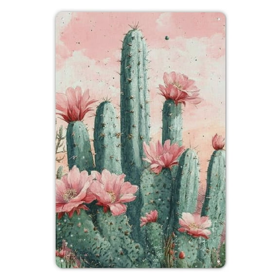 Cactus Desert Plants Retro Wall Decor Metal Tin Sign 8" x 12" Succulent Cactus Flower Vintage Wall Art for Home Coffee Cafe Room Bathroom Courtyard Garden Greenhouse Yard Decor Gift