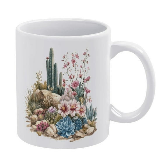 Cactus Desert Succulent Plant 11oz Coffee Mug with Handles Ceramic Tea Cup For Water Tea Drinks Dishwasher and Microwave Safe
