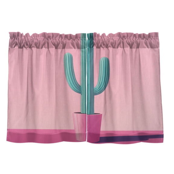 Cactus Design 27"x24" Linen Look Cafe Curtain Set with Privacy and UV Protection