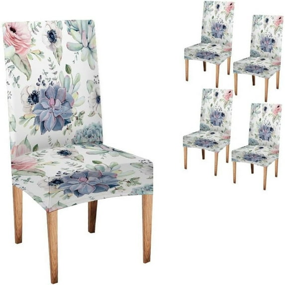 Cactus Dining Chair Slipcover 4 Pack Tiled Black and White Mosaic of Flower Stretch Spandex Kitchen Chair Slipcovers Removable Washable Geometric Parsons Chair Cover