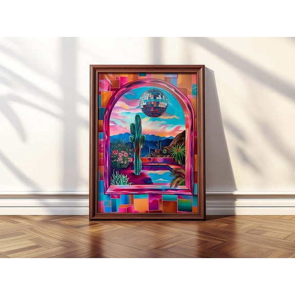 Cactus Disco Ball Retro Southwest Wall Art Unframed Paper Print