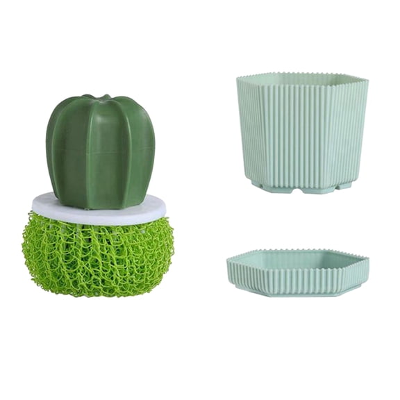 Cactus Dishwashing Brush with Cleaning Ball Home Kitchen Cleaning Brush for Sink Dish Washing Scrubber Pot Pan Cleaning Tool Sponge Scouring Pad