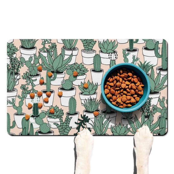 Cactus Dog Food Mat with Whimsical Fairy Tale Cactus and Boho Cactus Designs – Absorbent, Waterproof, Non-Slip Pet Feeding Mat for Magical Forest and Cottagecore Fungi Lovers