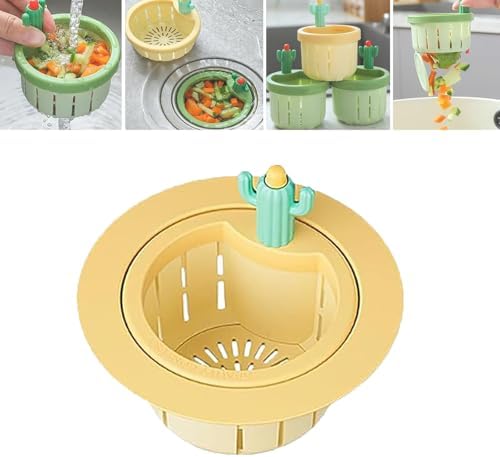 Cactus Kitchen Sink Drain Strainer – 2026 Upgrade Press-to-Dump Self-Cleaning Basket, Automatic Waste Collector With Fun Cactus Handle (Fits Most Sinks)
