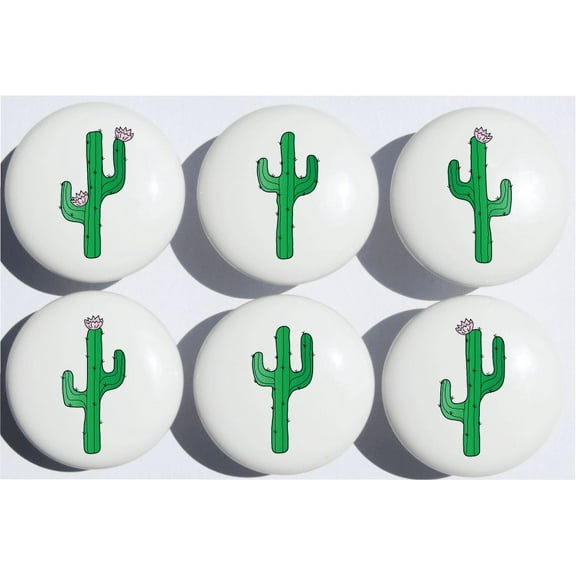 Cactus Drawer Knobs / Desert Ceramic Cabinet Pulls for Nursery or Children's Room Decor (Set of 6)