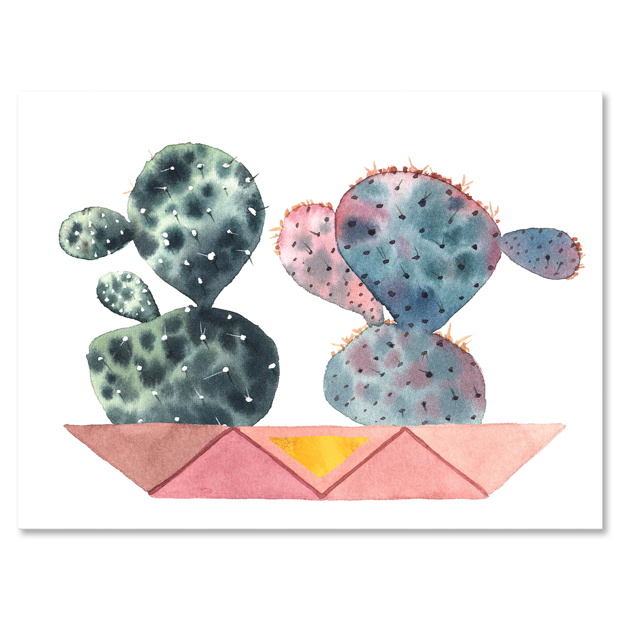 Cactus Duo In Pink Pots Geometric 8 in x 12 in Painting Canvas Art Print, by Designart