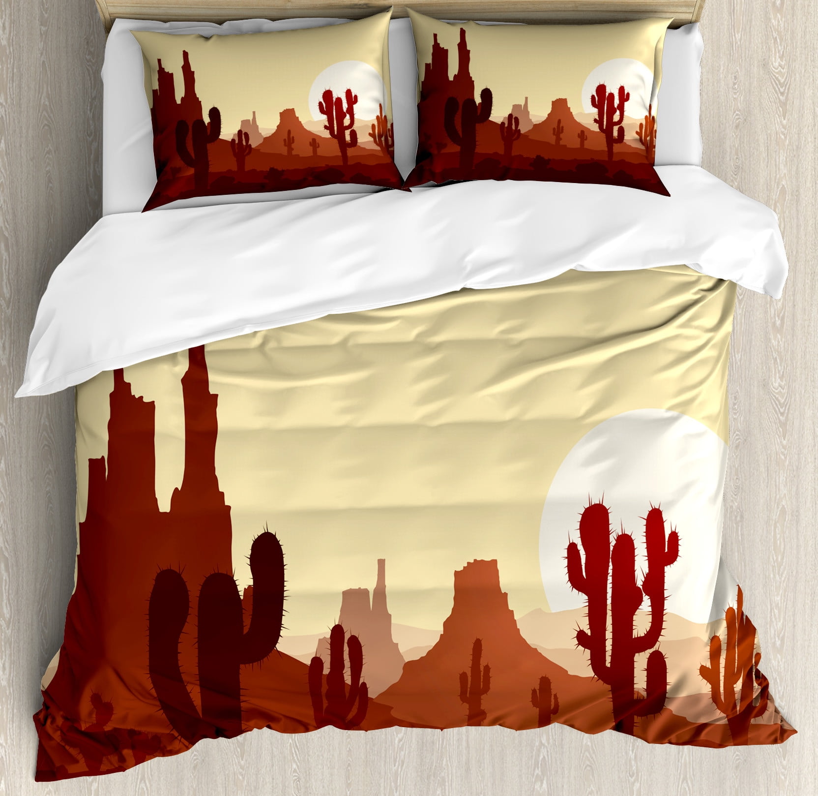 King Size Yellow Brown Cactus Landscape Duvet Cover Set