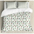 thumbnail image 1 of Cactus Duvet Cover Set, Botanical Design with Prickle Desert Plants and Flowers Together Print, Decorative 3 Piece Bedding Set with 2 Pillow Shams, Queen Size, Vermilion Jade Green, by Ambesonne, 1 of 3