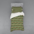 thumbnail image 1 of Cactus Duvet Cover Set, Cartoon Style Saguaro Cactus on Zigzag Stripes Background, Bedding Set with Shams and Fitted Sheet, 3 Sizes, by Ambesonne, 1 of 2