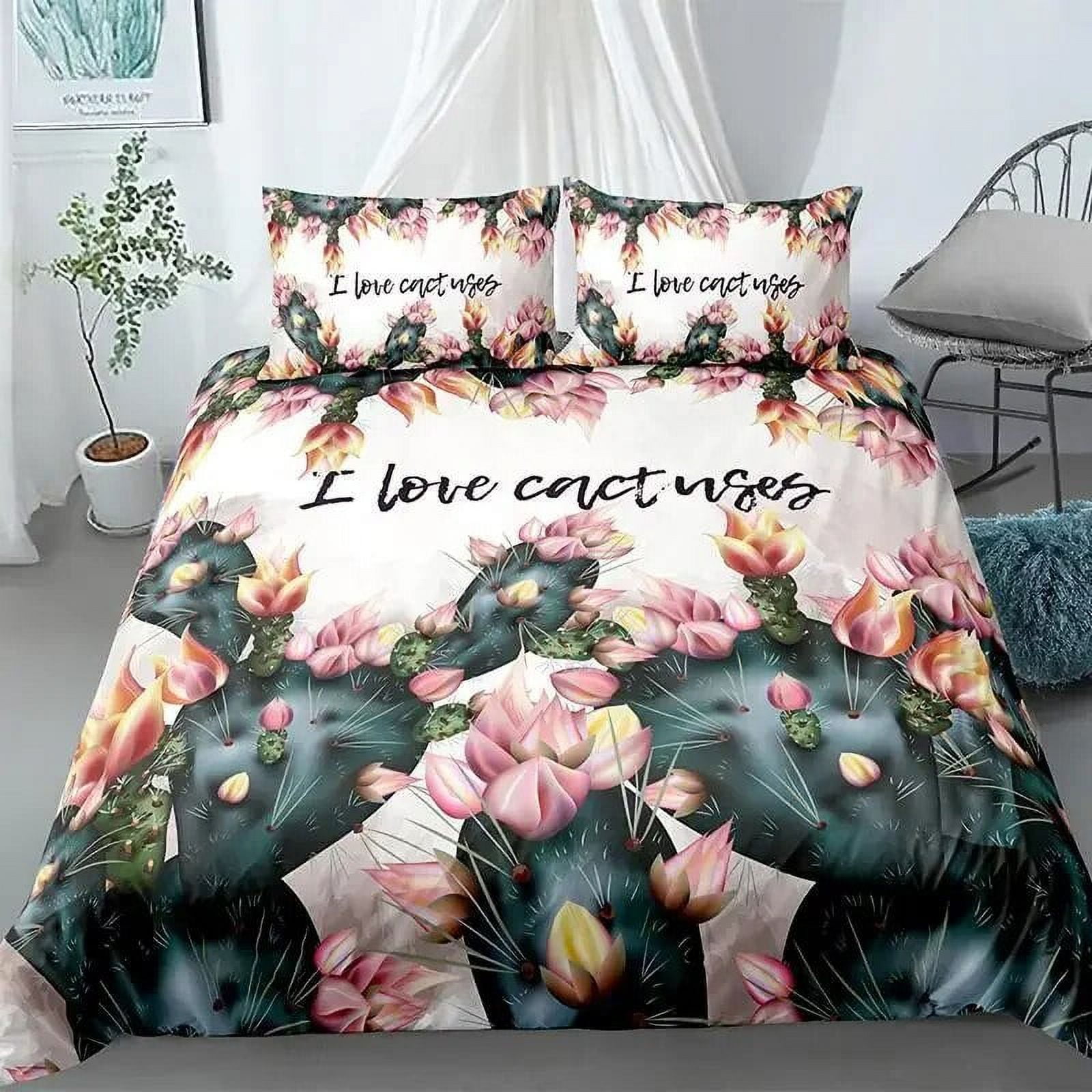 Cactus Duvet Cover Set Exotic Plant Prickly Pear Succulents Bedding Set 