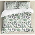 thumbnail image 1 of Cactus Duvet Cover Set, Hand Drawn Botanical Various Desert Cacti Succulent Floral Plant Types, Decorative 3 Piece Bedding Set with 2 Pillow Shams, King Size, White Purpleblue Green, by Ambesonne, 1 of 3