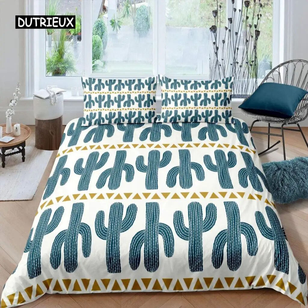 Cactus Duvet Cover Set King Size Hand Painted Style Bedding Set Nature