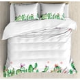 thumbnail image 1 of Cactus Duvet Cover Set, Mexico Style Romantic Tender Blossoms and Barren Heath Natural Vegetation, Decorative 3 Piece Bedding Set with 2 Pillow Shams, Queen Size, Green Coral Lavender, by Ambesonne, 1 of 3