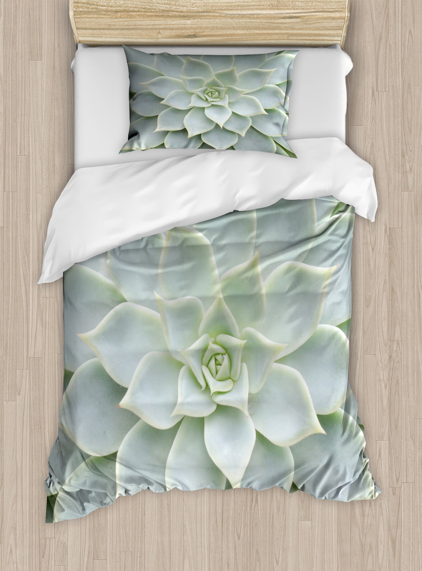 Twin Sage Green Cactus Print Duvet Cover Set