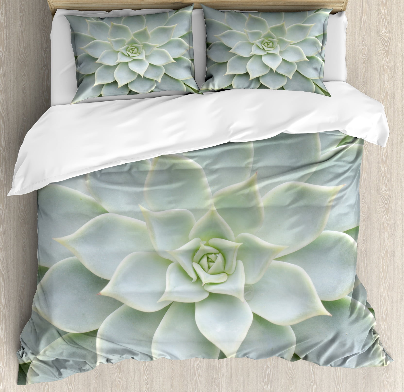 Sage Green Cactus Print Queen Duvet Cover Set