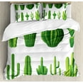 thumbnail image 1 of Cactus Duvet Cover Set Queen Size, Print Cartoon Style Image Hot Mexican Desert Plant Cactus Types with Spikes Image Art, Decorative 3 Piece Bedding Set with 2 Pillow Shams, Green, by Ambesonne, 1 of 3