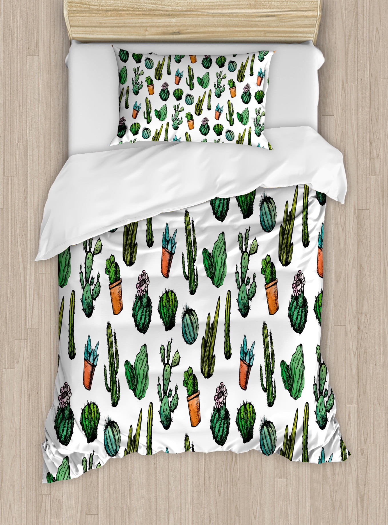 Twin Multicolor Cactus Sketchy Boho Duvet Cover Set