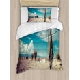 thumbnail image 1 of Cactus Duvet Cover Set Twin Size, Abandoned Desert with Dried Cactus Flowers on a Sunny Hot Summer Day Photo Image, Decorative 2 Piece Bedding Set with 1 Pillow Sham, Multicolor, by Ambesonne, 1 of 3