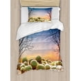 thumbnail image 1 of Cactus Duvet Cover Set Twin Size, Cactus Balls with Spikes on a Montain Desert Sand Hot Dry Mexican Landscape Photo, Decorative 2 Piece Bedding Set with 1 Pillow Sham, Multicolor, by Ambesonne, 1 of 3