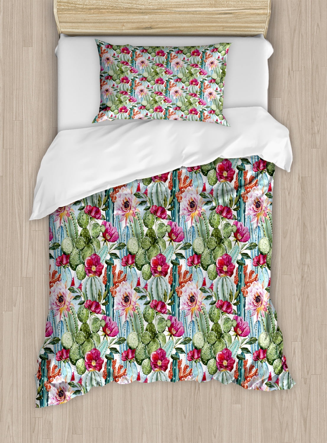 Twin Multicolor Cactus Floral Microfiber Duvet Cover Set