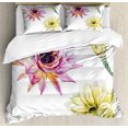 thumbnail image 1 of Cactus Duvet Cover Set, Vector Image Watercolored Cactus Flowers Vividly Colored Desert Nature Print, Decorative 3 Piece Bedding Set with 2 Pillow Shams, Queen Size, Pink and White, by Ambesonne, 1 of 3