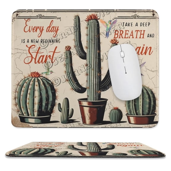 Cactus Every Day Is New Beginning Mouse Pad, 10"x12" Mousepad With Stitched Edge, Non-Slip Rubber MousePads for Office Laptop