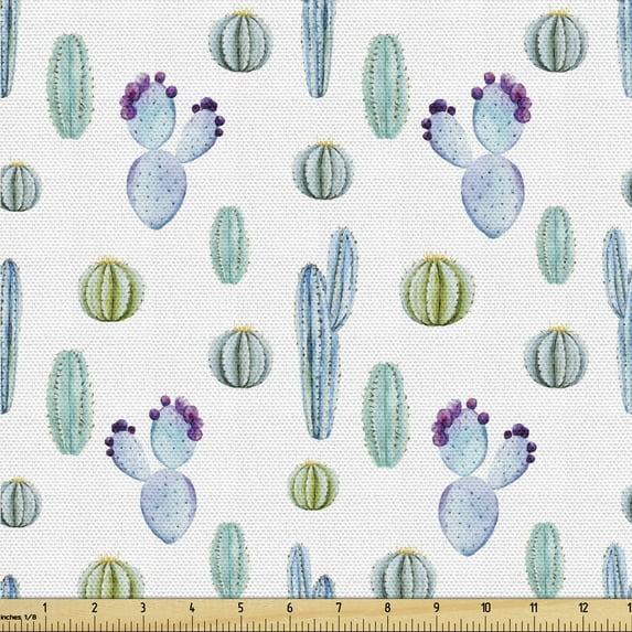 Ambesonne Mexican Fabric by the Yard Upholstery, Botanic Desert Flowers, 2 Yards, Blue