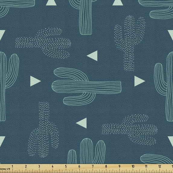 Ambesonne Cactus Fabric by the Yard Upholstery, Modern Cacti and Triangles, 10 Yards, Petrol Blue Mint Green
