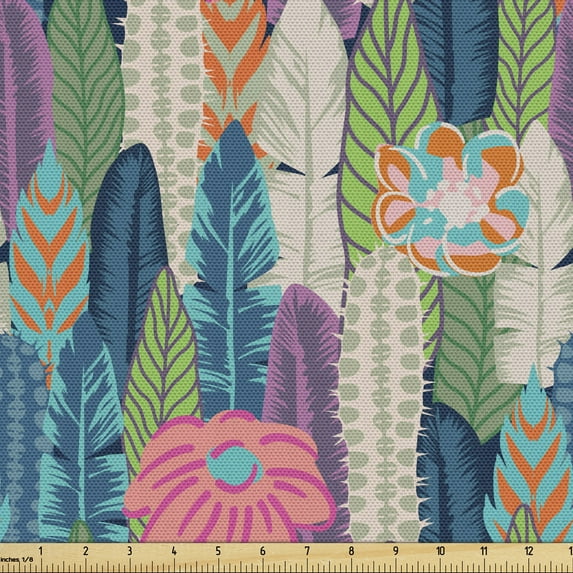 Ambesonne Cactus Fabric by the Yard Upholstery, Pastel Succulents Flowers, 10 Yards, Multicolor