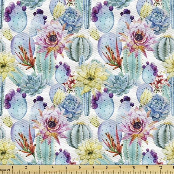 Ambesonne Cactus Fabric by the Yard Upholstery, Vintage Latin American, 2 Yards, Multicolor