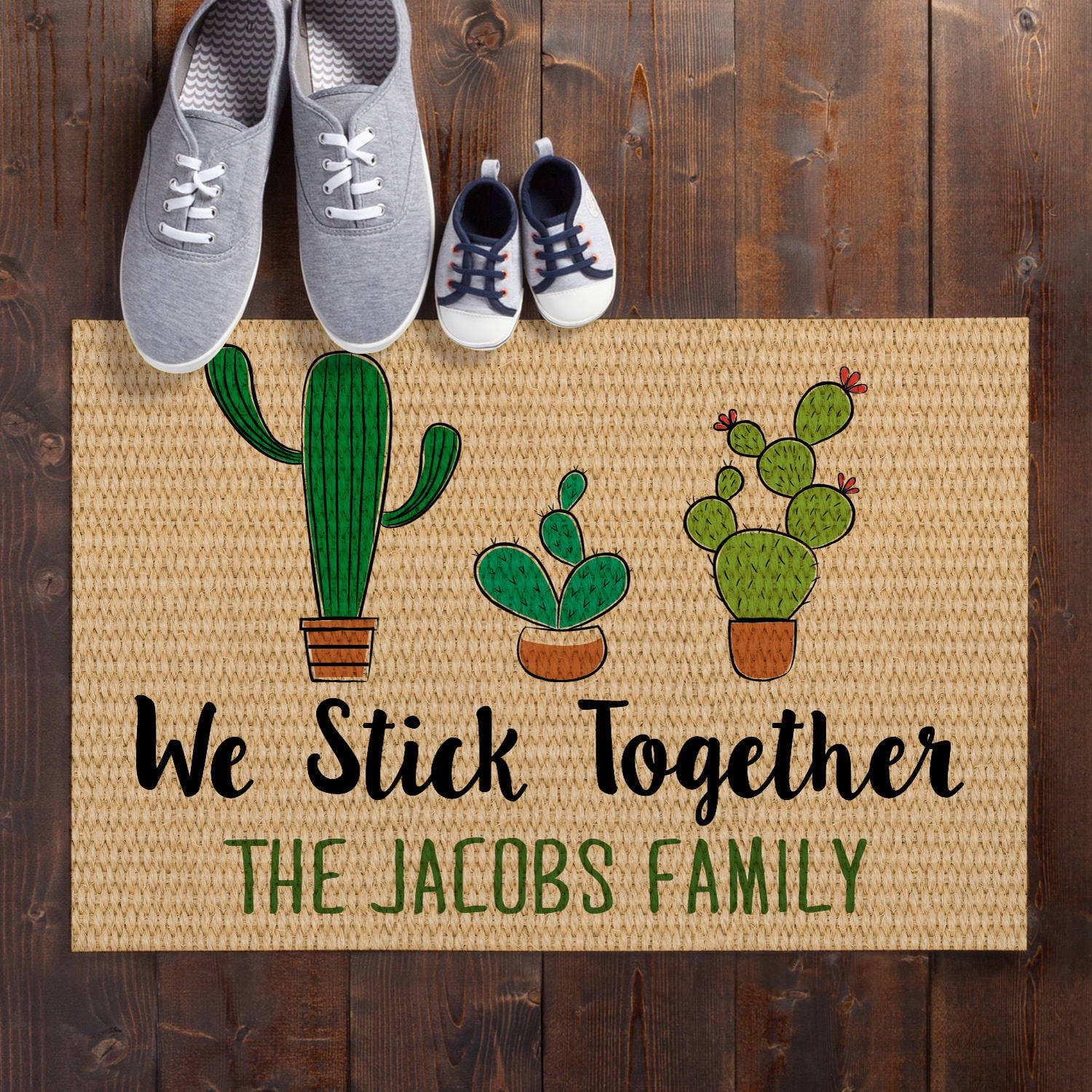 Cactus Family of Two - Six Personalized Doormat