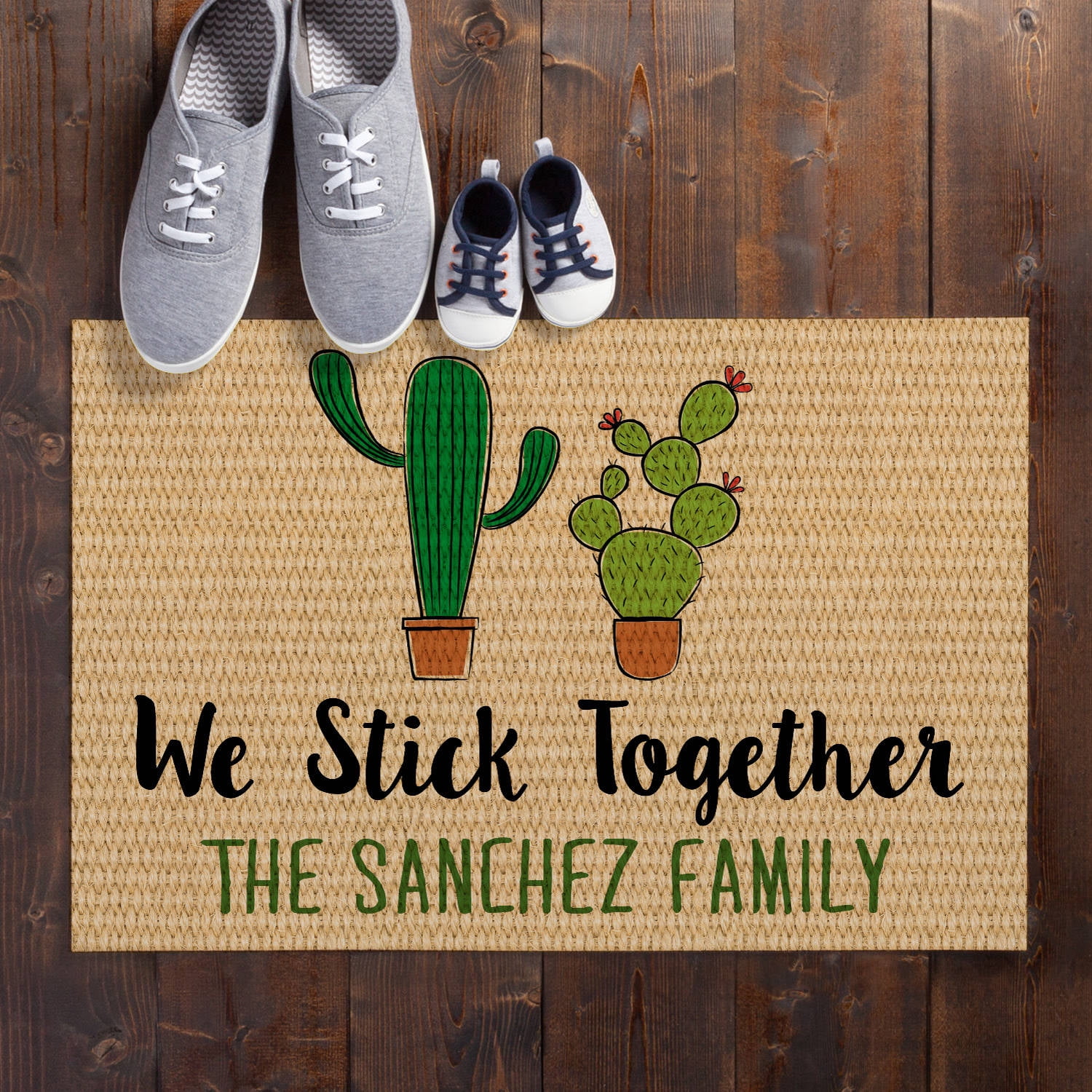 Cactus Family of Two - Six Personalized Doormat