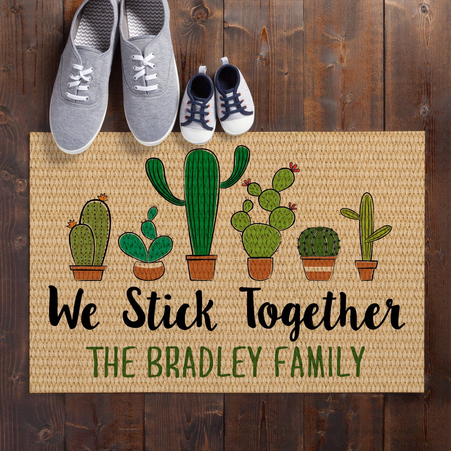 Cactus Family of Two - Six Personalized Doormat