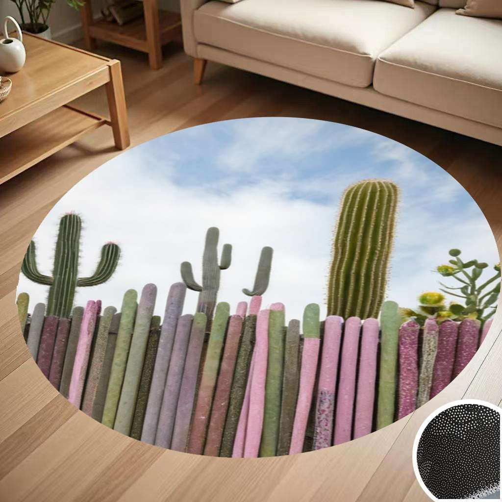 Cactus Fence Art Round Carpet Living Room Bedroom Home Decoration ...